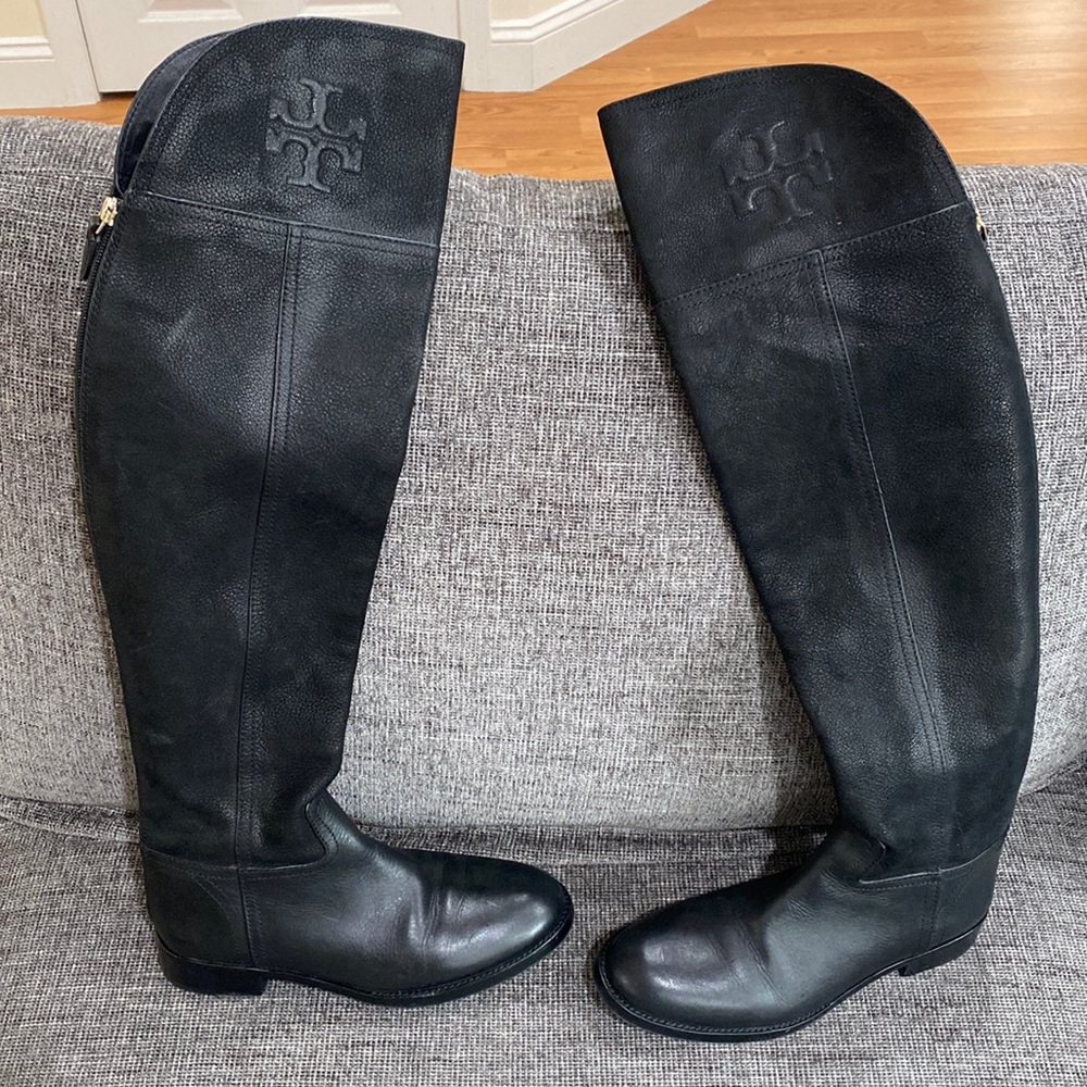 Tory Burch thigh high black leather boots!!!